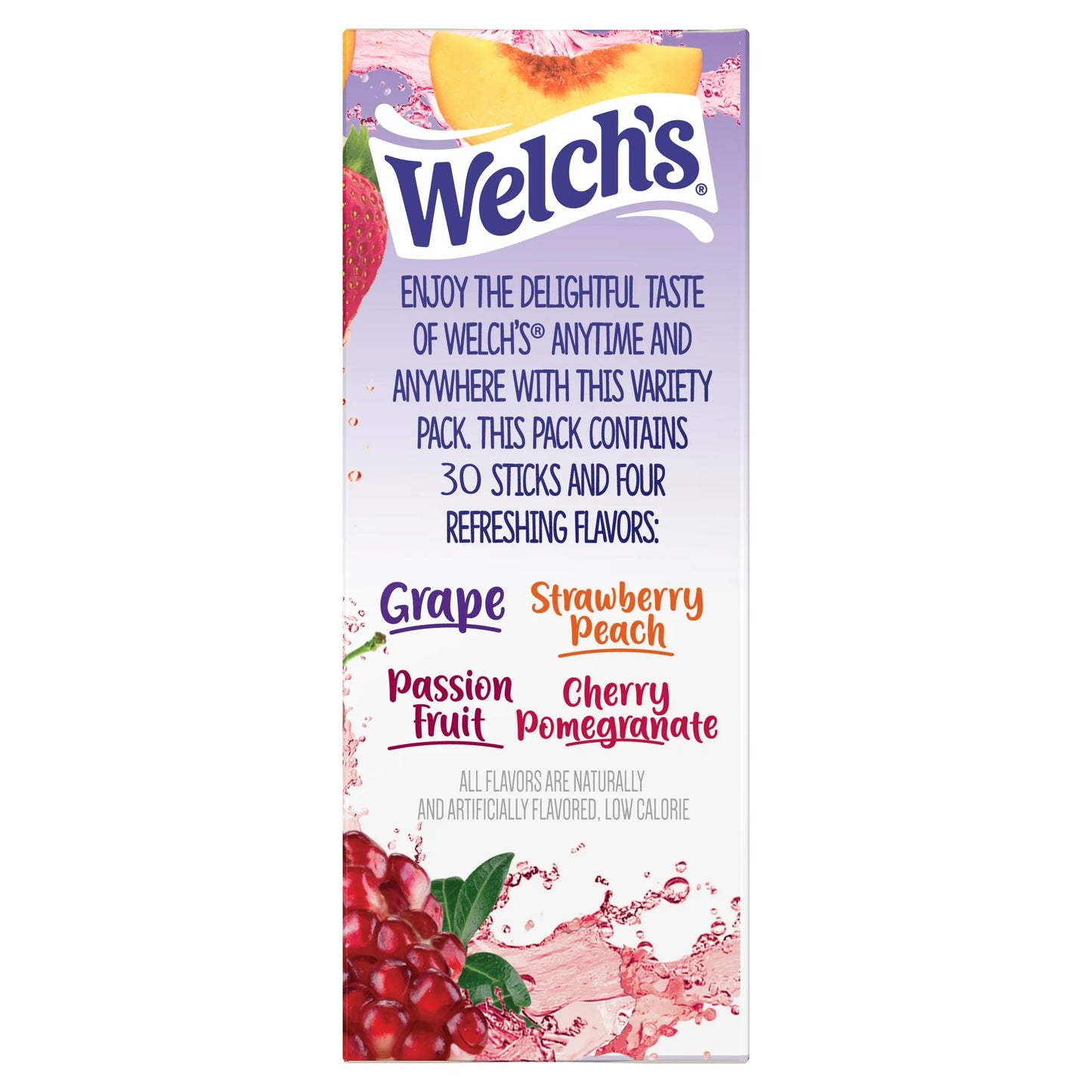 Welch's Drink Mix Variety Pack, Grape, Passion Fruit, Strawberry Peach, Cherry Pomegranate, 2.39oz, Zero Sugar 30 Sticks