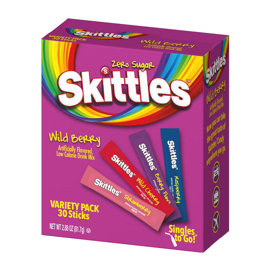 Skittles Zero Sugar Wild Berry Singles-to-Go Packs, Powdered Drink Mix, 2.88oz, 30 Count Packets