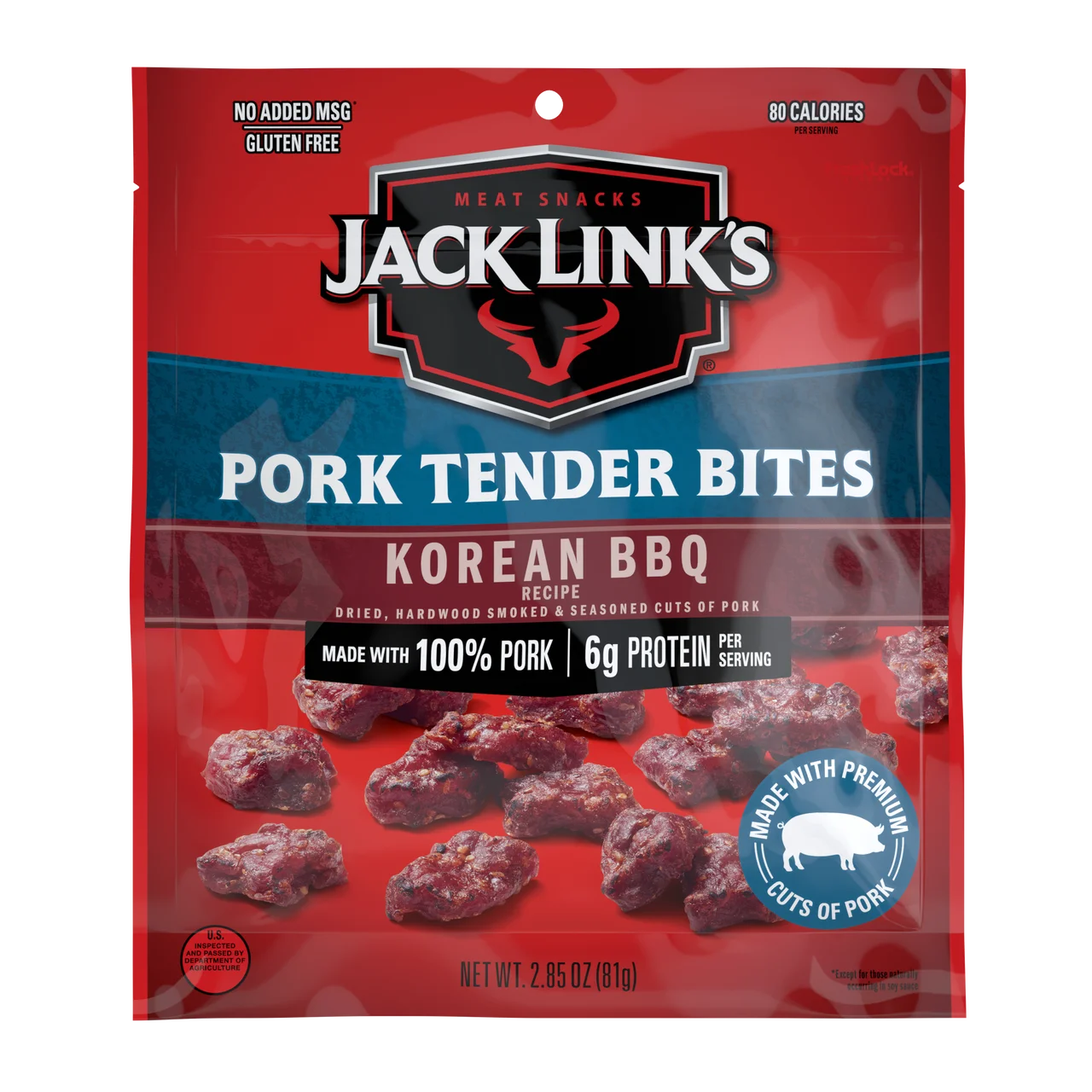 Jack Link's BBQ Pork Tender Bites Korean BBQ , 2.85oz bag, 100% Pork