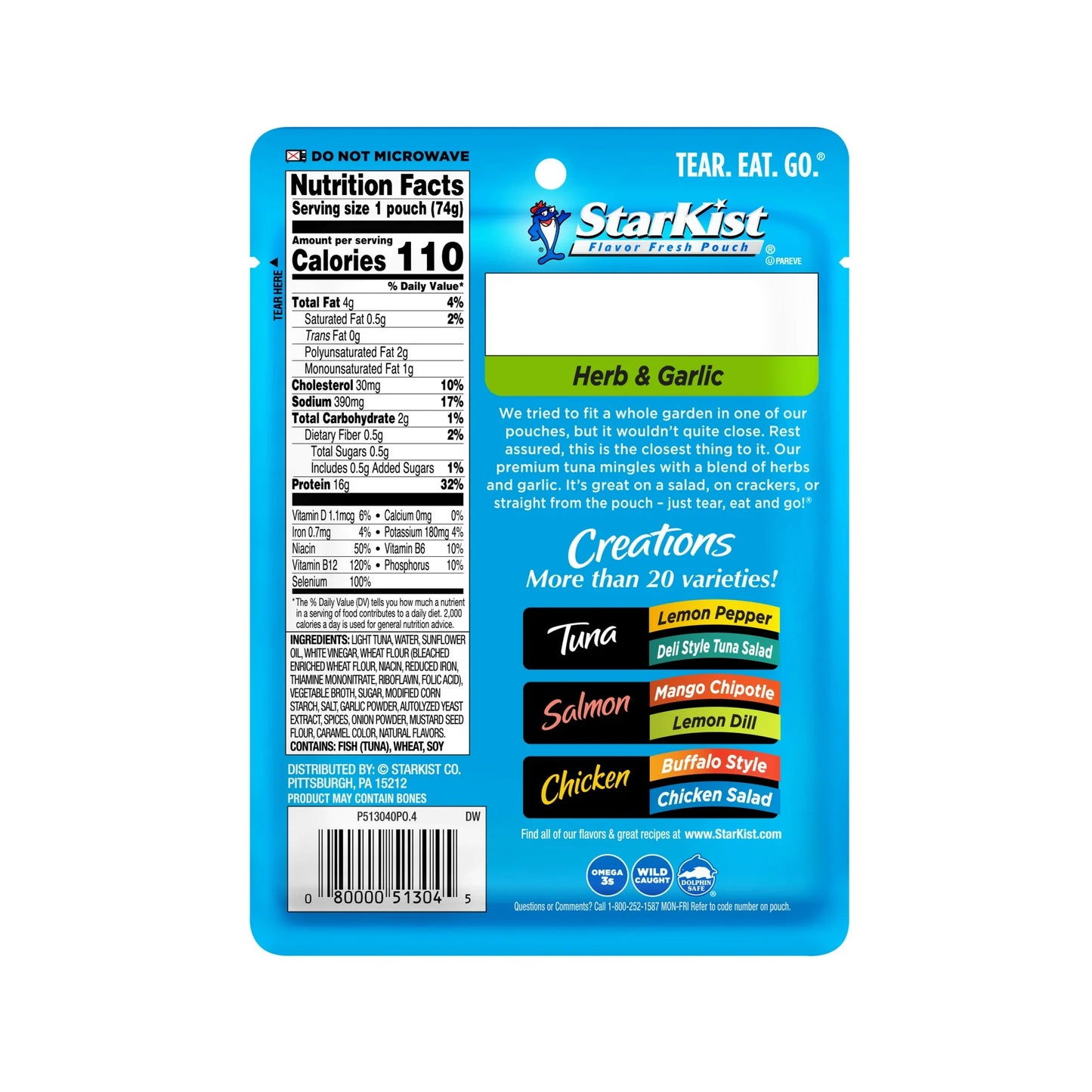 StarKist Tuna Creations, Herb and Garlic, 2.6 oz Pouch