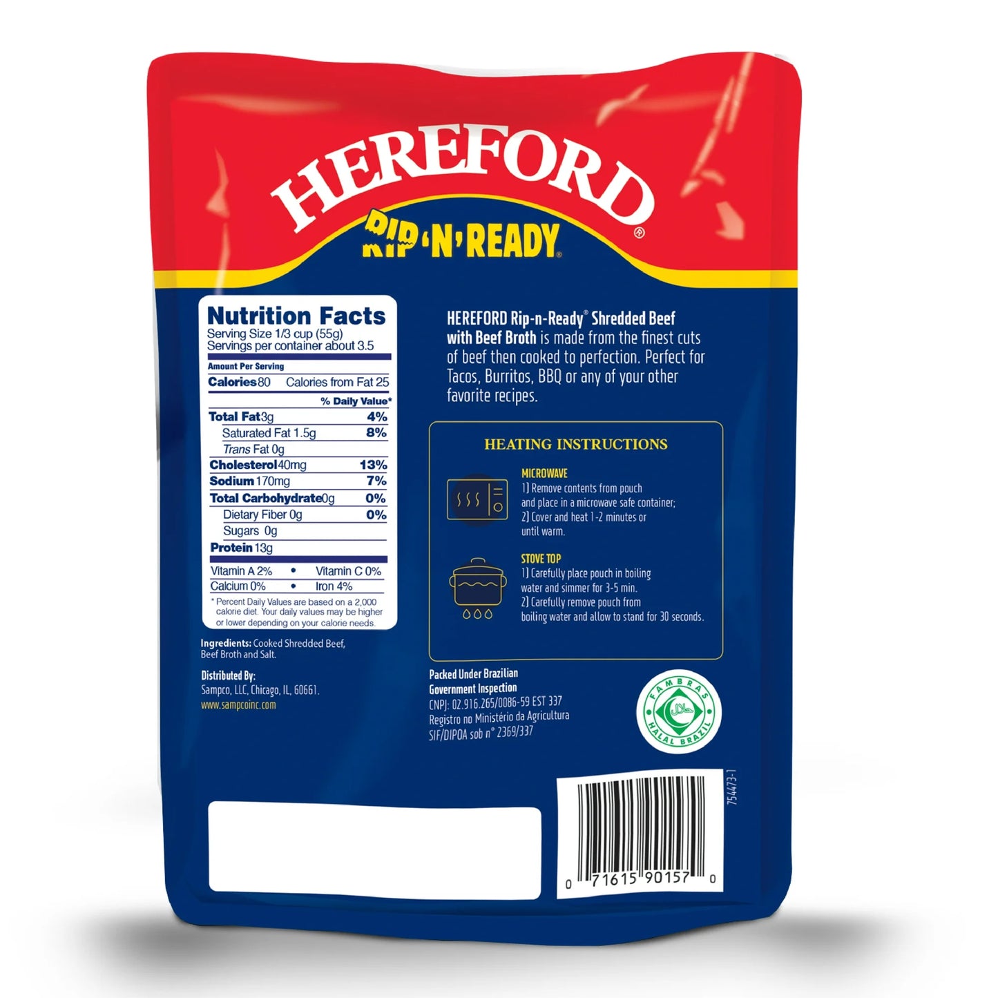 Hereford Fully Cooked Roast Beef with Gravy, Shelf Stable Pouch, 10 oz