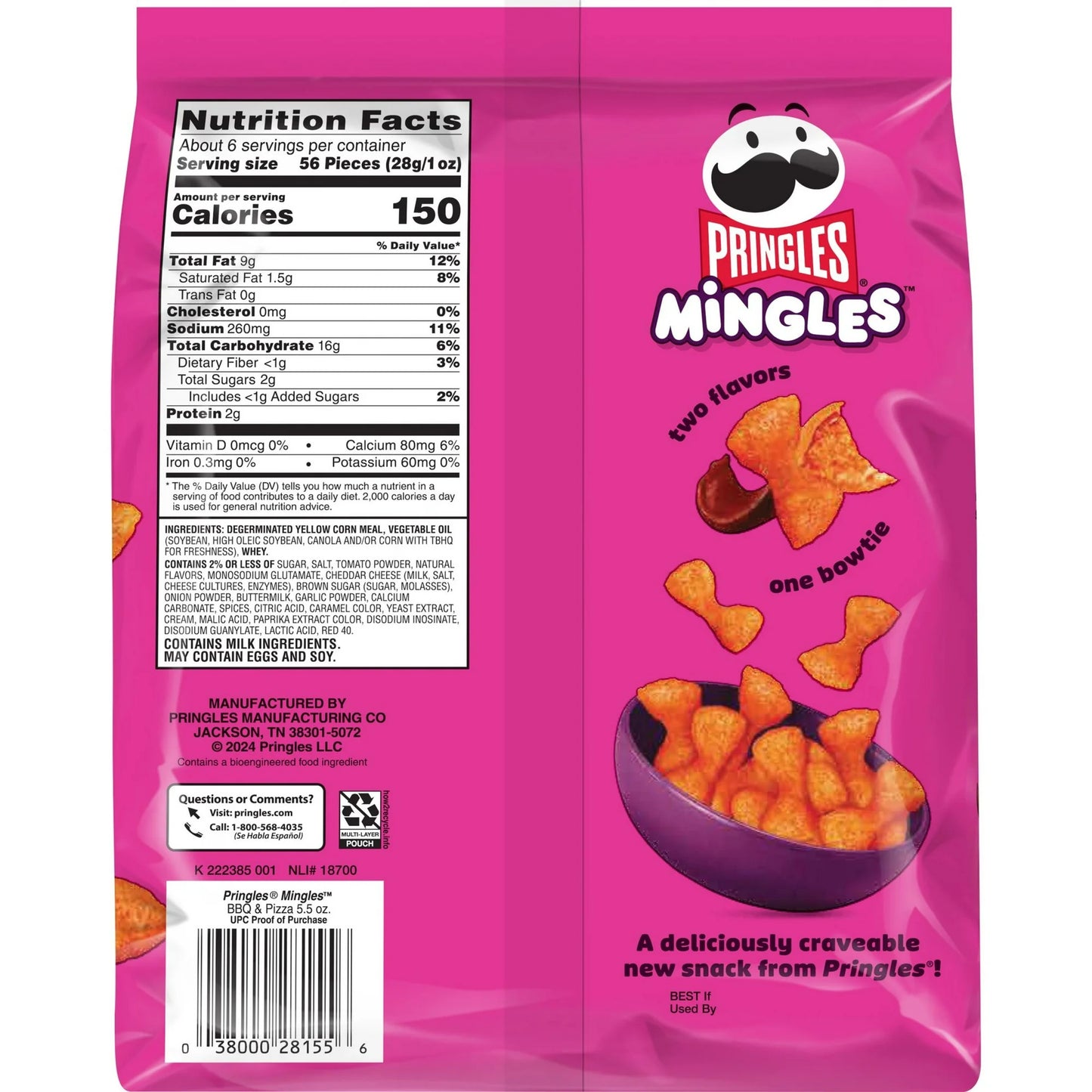 Pringles Mingles BBQ and Pizza Puffed Snacks, Gluten free, Salty Snacks, 5.5 oz