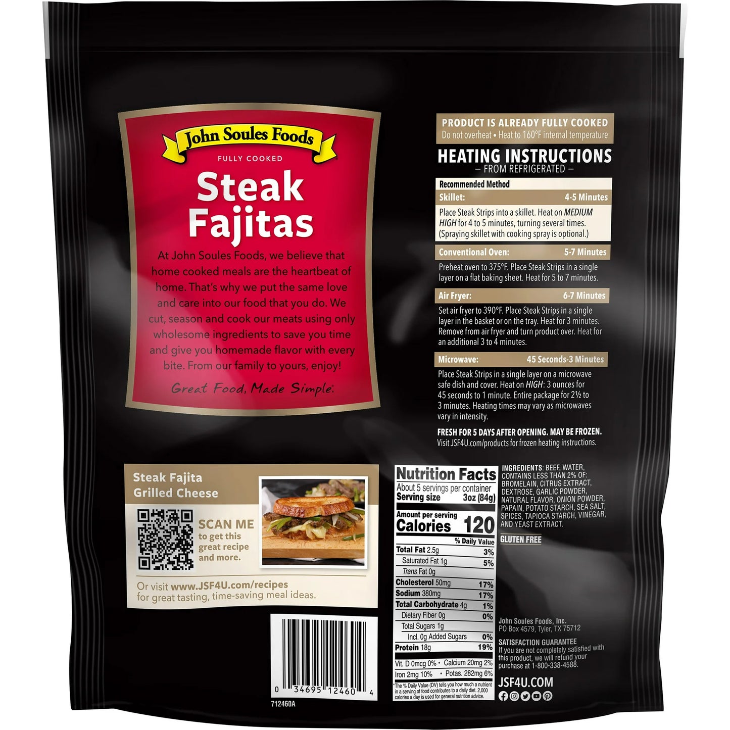 John Soules Foods, Fully Cooked, Steak Fajitas, Fire Grilled Beef Strips, Family Size, 14 oz