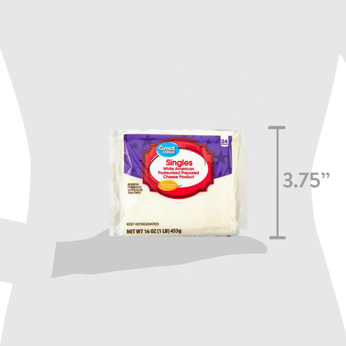 Great Value Singles Pasteurized Prepared Sliced White American Cheese, 16oz, 24 Count