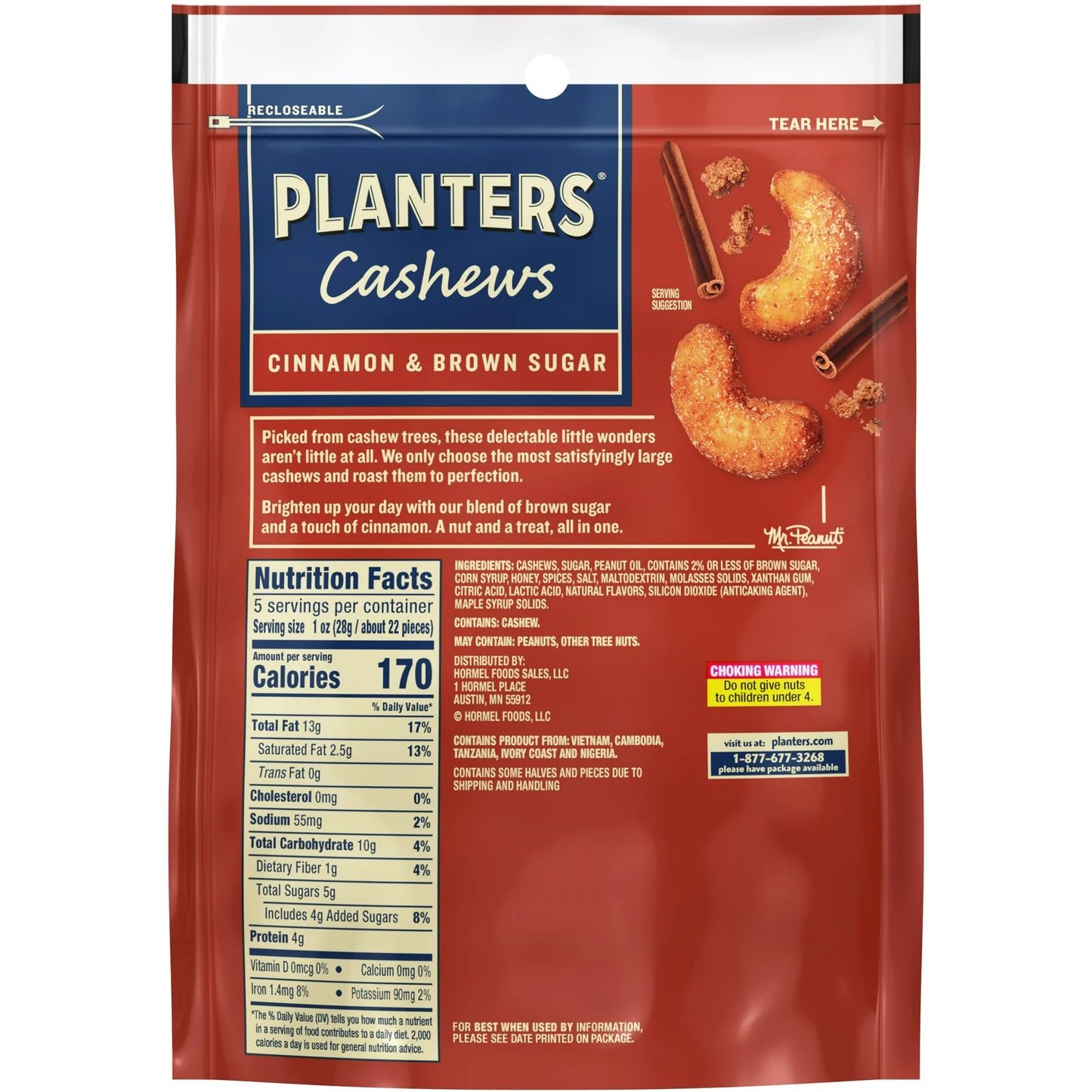 PLANTERS Cashews Cinnamon & Brown Sugar, Party Snacks, 5 oz Bag