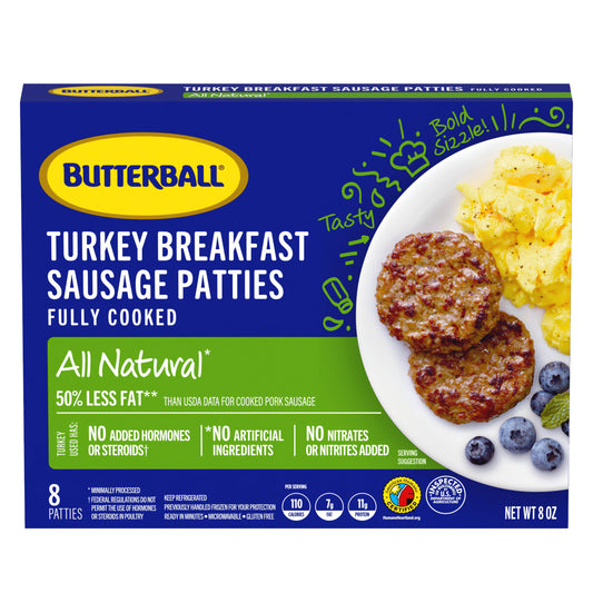 Butterball All Natural Turkey Breakfast Sausage Patties, 8 Patties