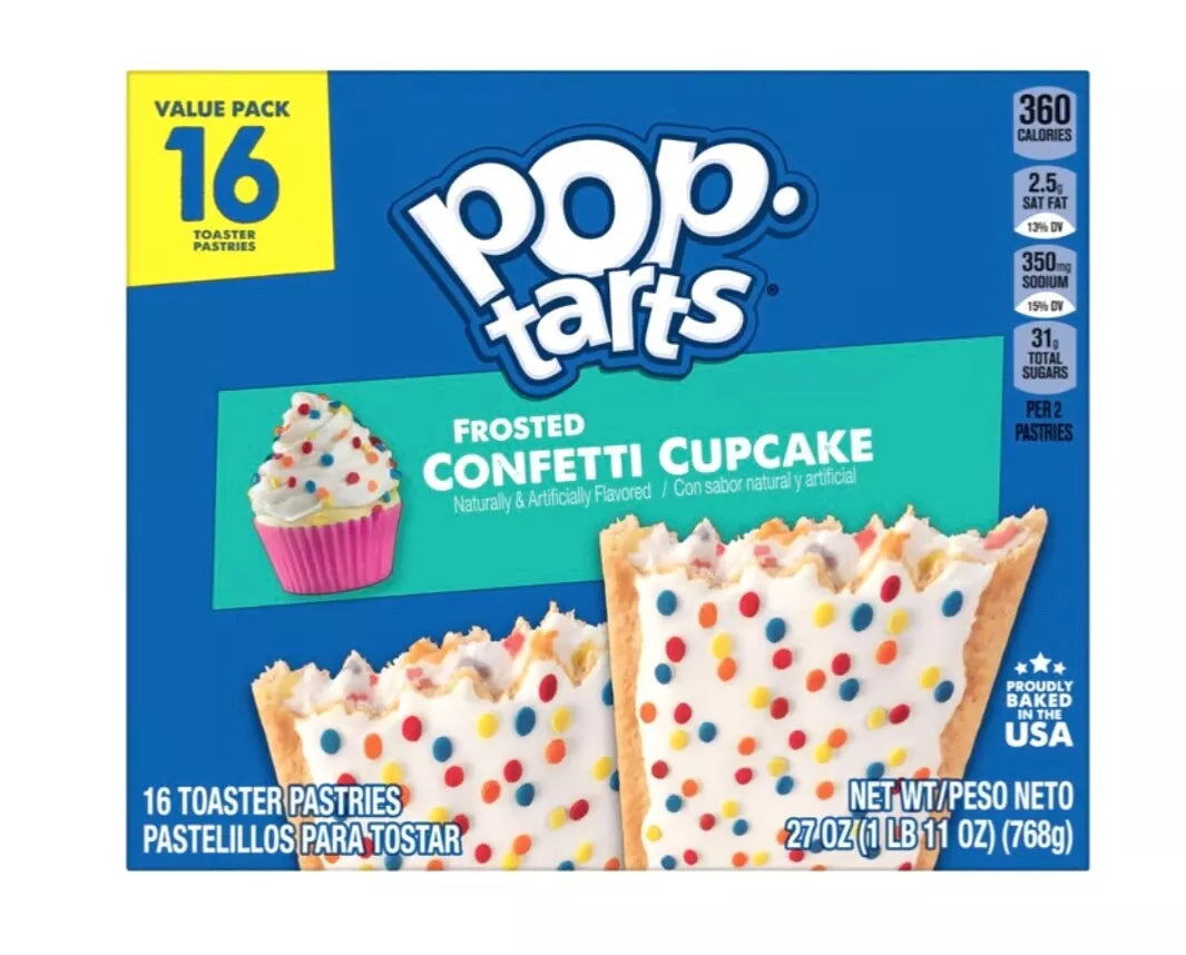 Pop-Tarts Frosted Confetti Cupcake Toaster Pastries, Breakfast Foods, Shelf-Stable, 1 lb 11oz (16 Count)