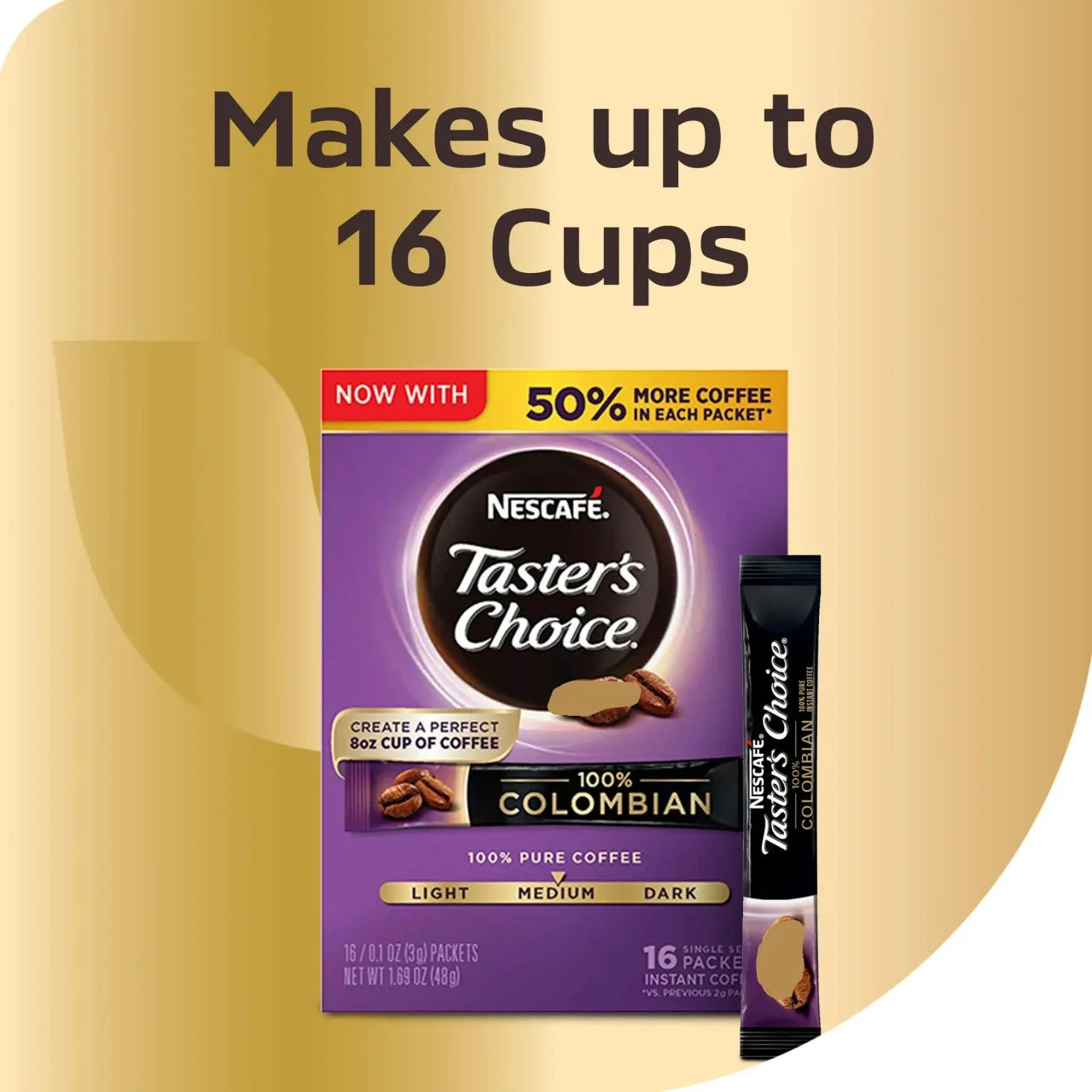 Nescafe Taster's Choice Colombian Roast, Medium Roast Instant Coffee Packets, 1.69oz 16 Count