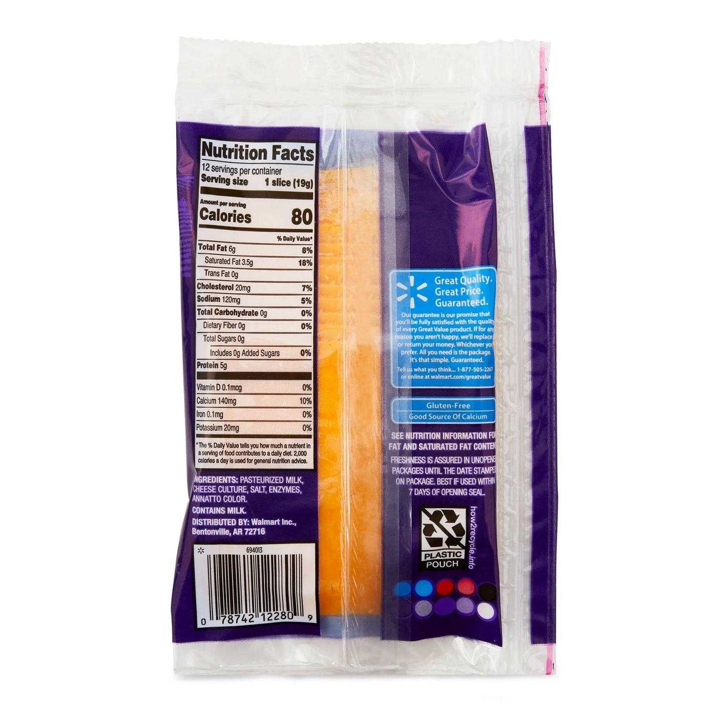 Great Value Deli Style Sliced Sharp Cheddar Cheese, 8oz, 12 Slices