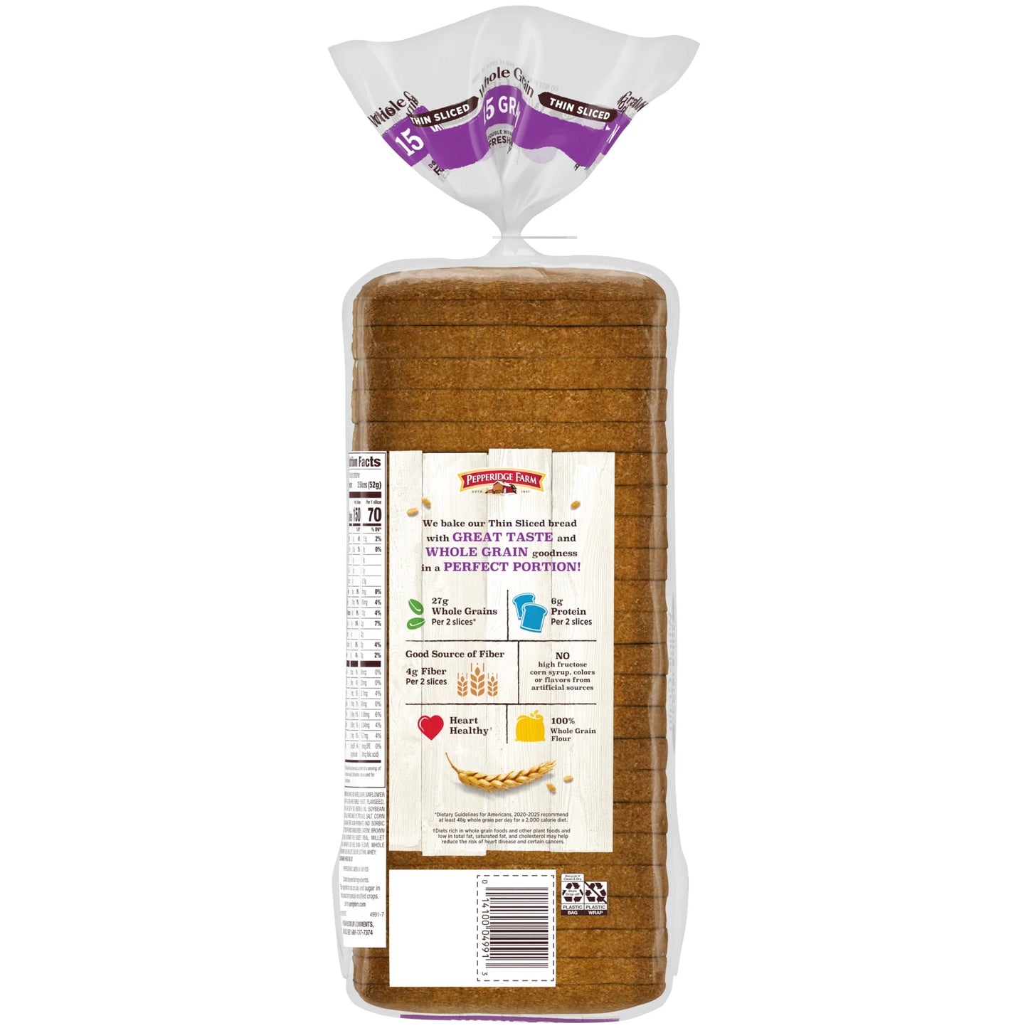 Pepperidge Farm Whole Grain Thin Sliced 15 Grain Bread, 22 oz Loaf