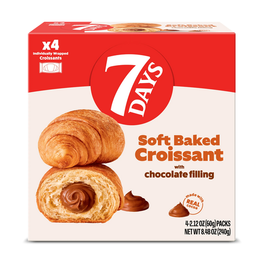 7Days Soft Croissant, Chocolate Croissant (4 Pack), On The Go Breakfast Pastry, Individually Wrapped (2.12oz, Pack of 4)