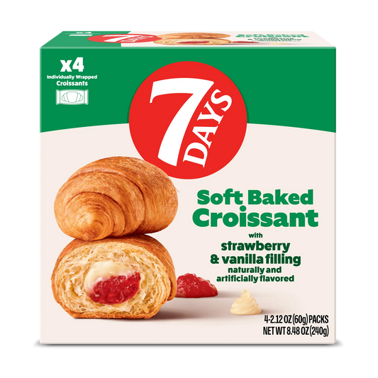 7Days Soft Croissant, Strawberry Vanilla (4 Pack), On The Go Breakfast, Individually Wrapped (2.12oz, Pack of 4), 8.5oz