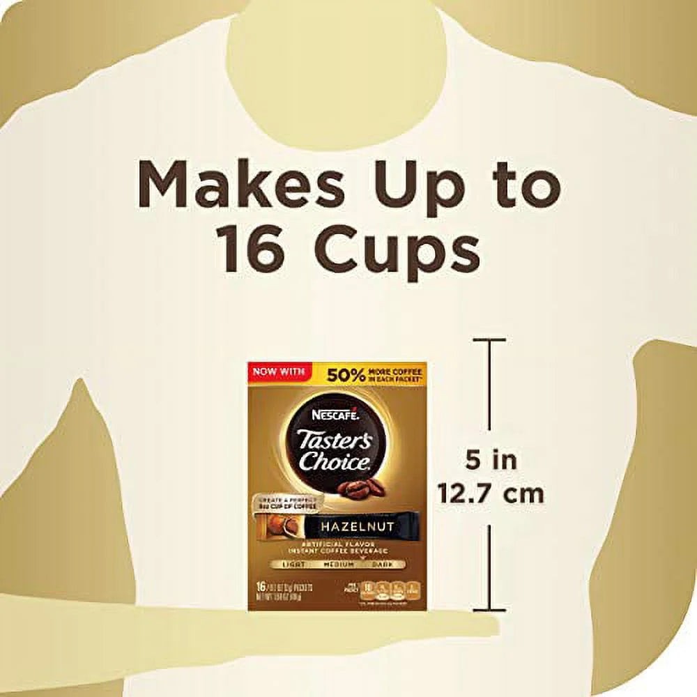 Nescafe Tasters Choice Hazelnut Medium Dark Roast Instant Coffee, 1.69oz, 16 Ct