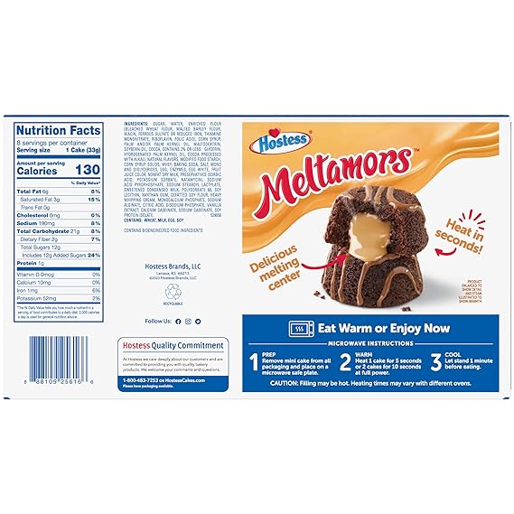 Hostess Meltamors, Chocolate Creamy Caramel Mini Cakes With Melting Caramel Filling, 9.31oz 8 count