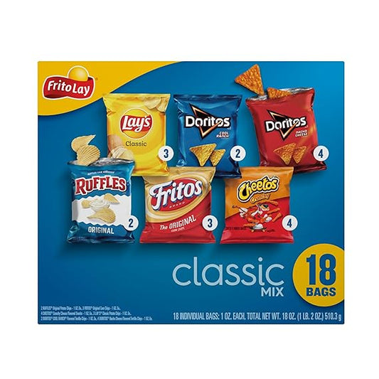 Frito Lay Classic Mix Chips Variety Pack, 4oz, 18 Count