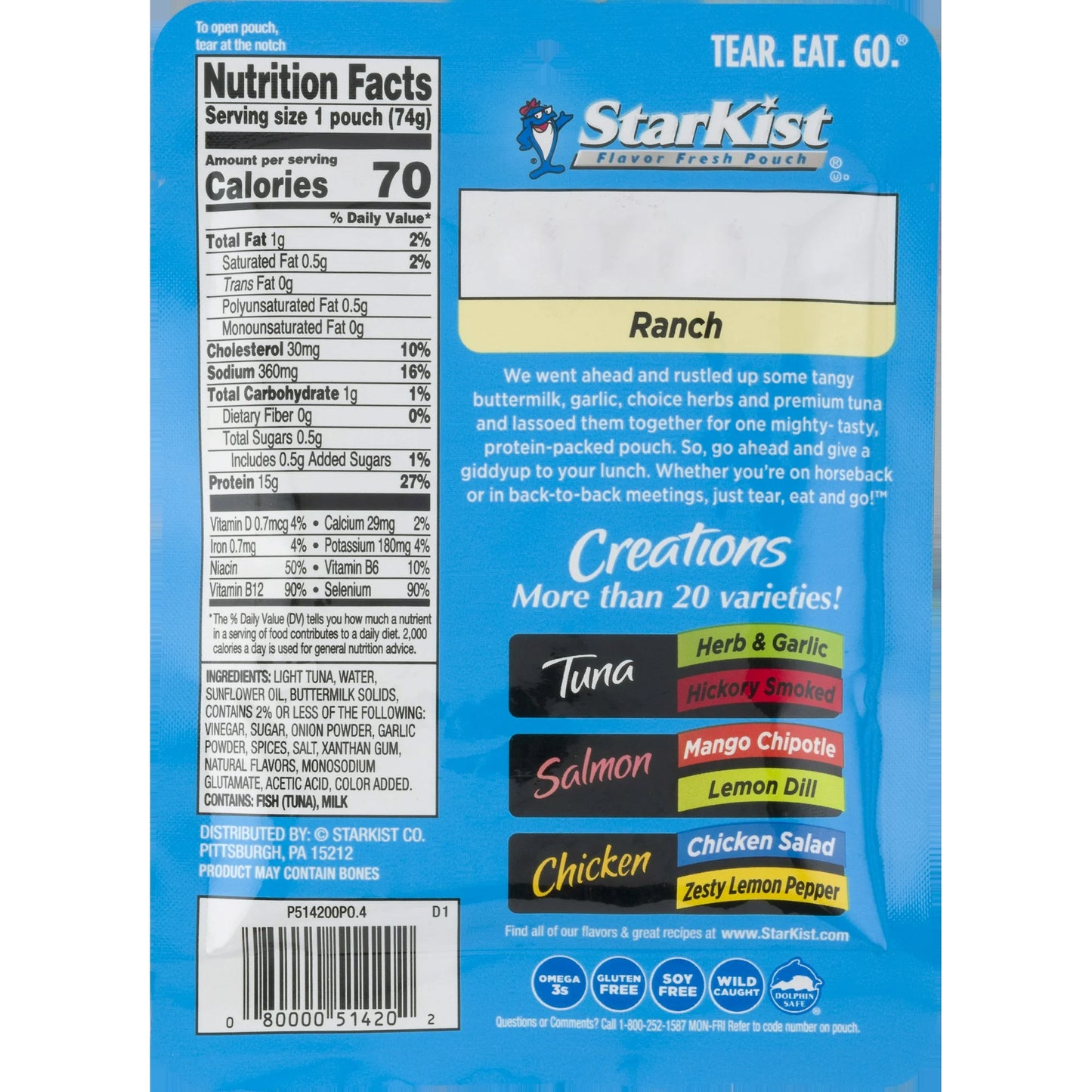 StarKist Tuna Creations, Ranch, 2.6 Ounce Pouch