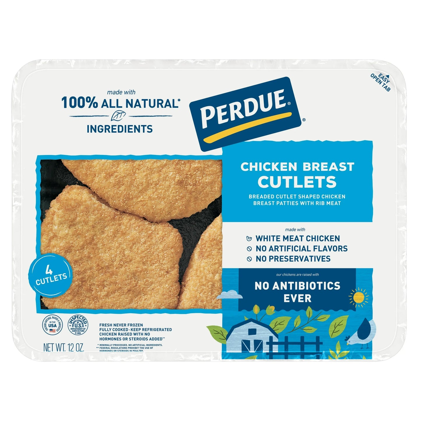 Perdue, No Antibiotics Ever, Refrigerated Breaded Chicken Breast Cutlet Patties, 12 oz. Tray