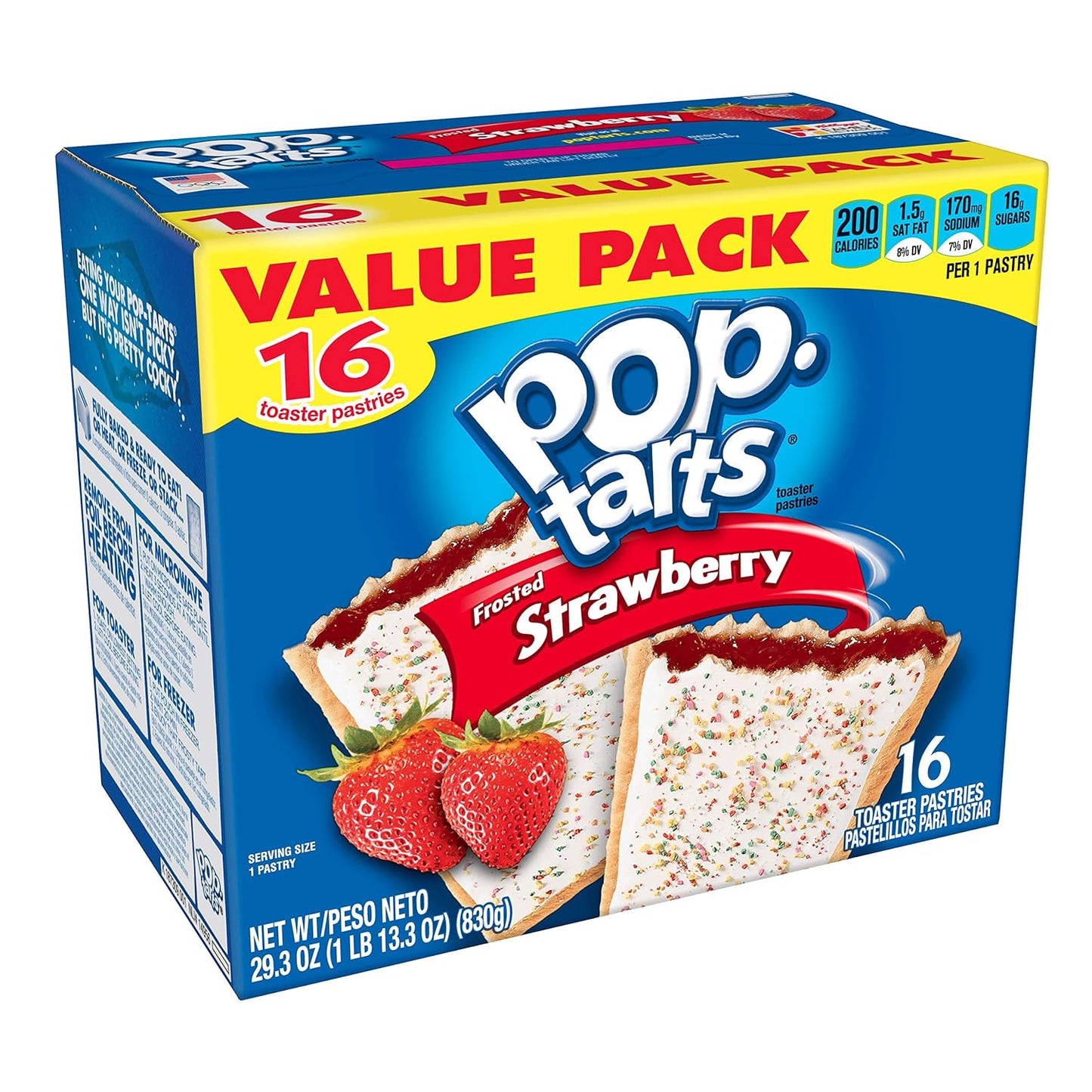 Pop-Tarts Frosted Strawberry Toaster Pastries, Breakfast Foods, Shelf-Stable, 1LB 11oz (16 Count)