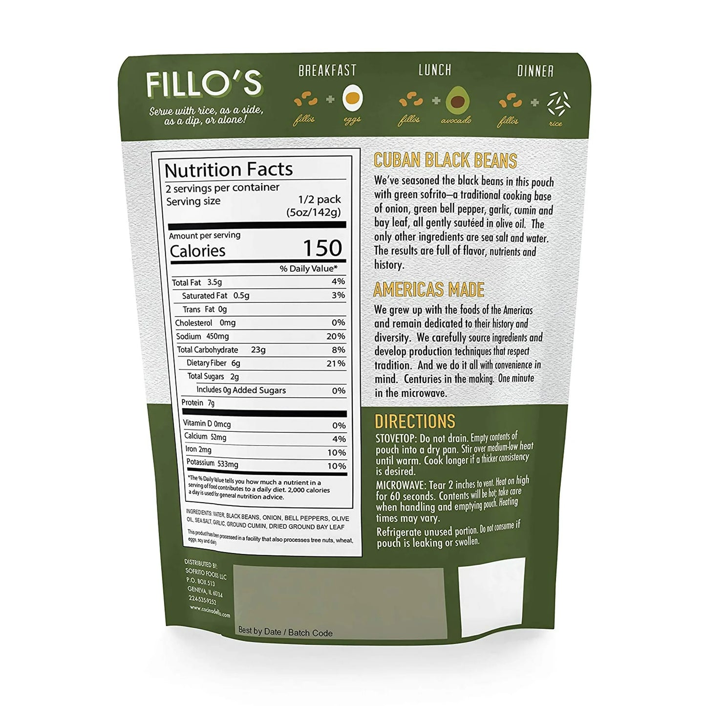 FILLO'S Cuban Black Beans Mild Spice - Single Pouch, 10 oz