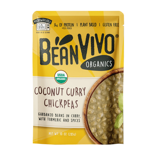 BeanVIVO Organics Plant Based Coconut Curry Chickpeas, Microwaveable, Gluten-Free, 10 oz Pouch