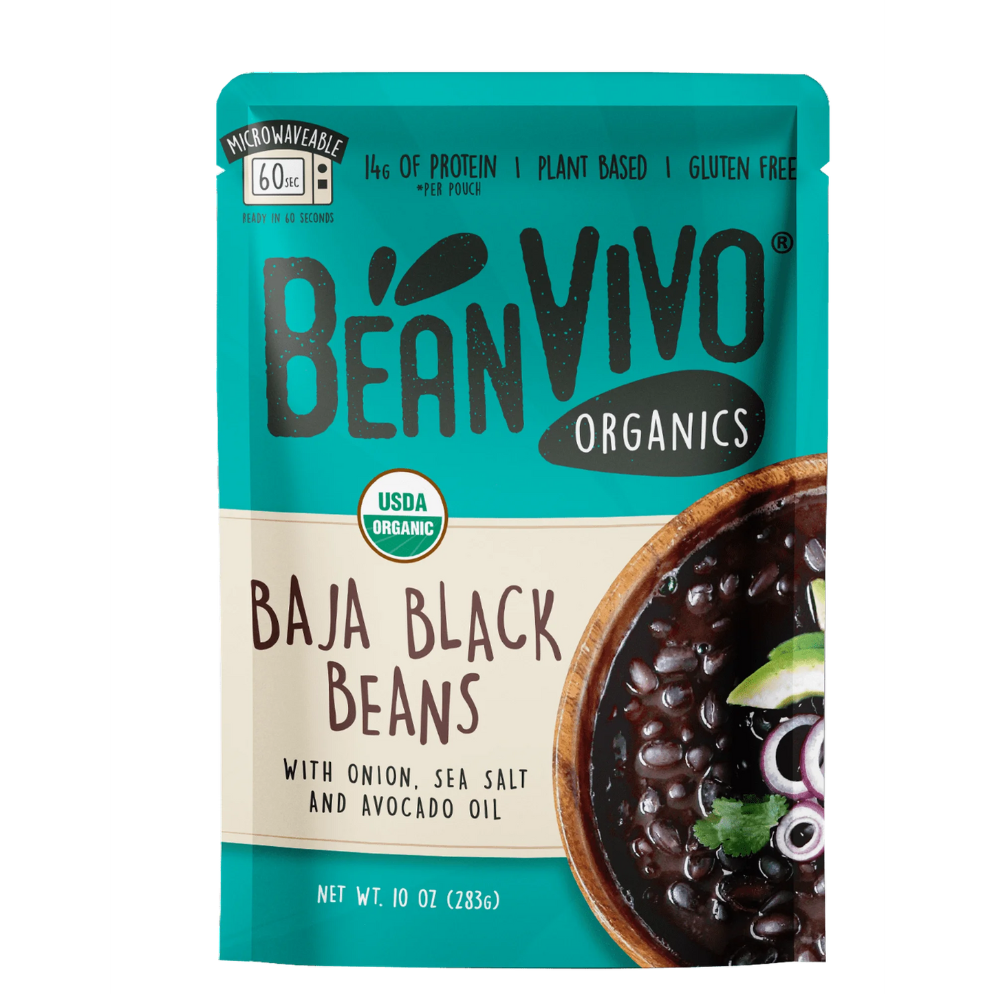 BeanVIVO Organics Baja Black Beans, Plant Based Protein, Microwavable, Gluten-Free, 10 oz Pouch