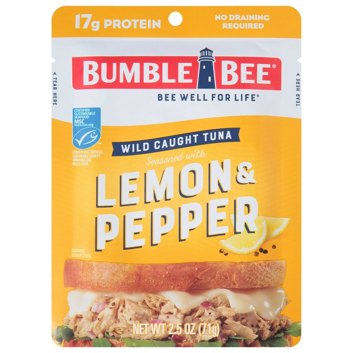 Bumble Bee Lemon & Pepper Seasoned Tuna, Ready to Eat Pouch, 17g of Protein per Serving, 2.5 Ounce