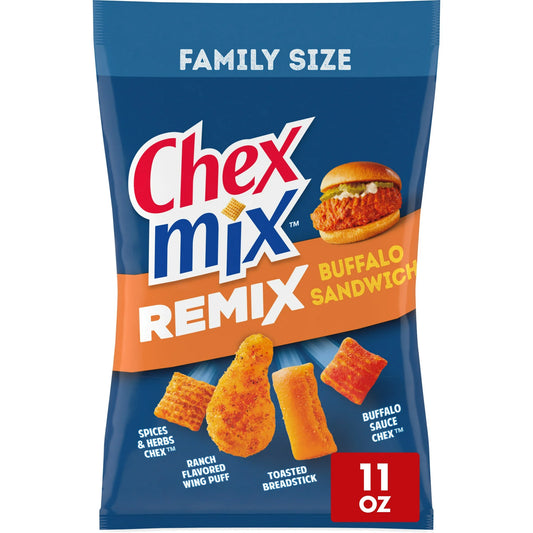 Chex Mix Snack Mix, Remix Buffalo Sandwich, Savory Snack Bag, Family Size, 11 oz