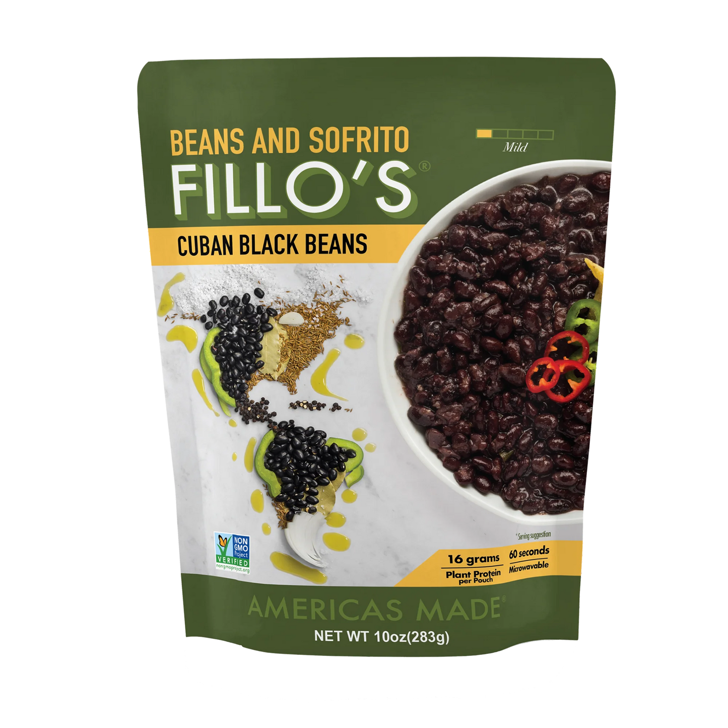 FILLO'S Cuban Black Beans Mild Spice - Single Pouch, 10 oz