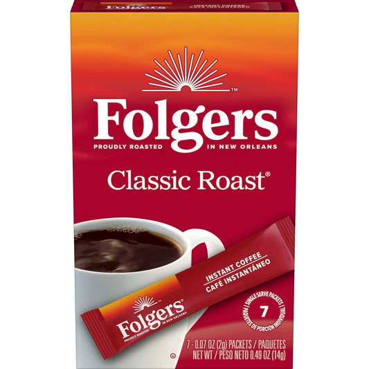 Folgers Classic Roast Instant Coffee, Single Serve Packets, 0.49oz, 7ct