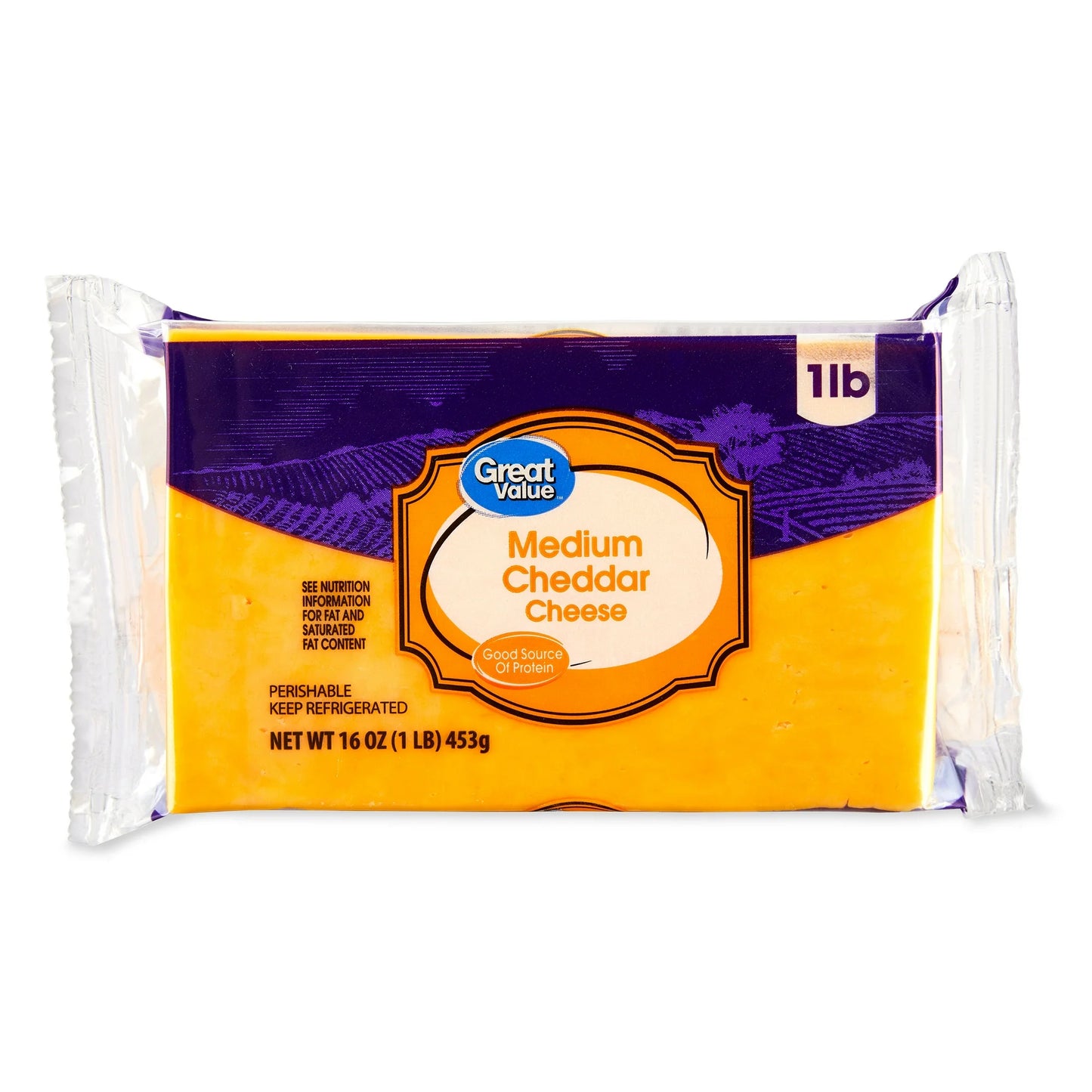 Great Value Block Medium Cheddar Cheese, 16oz