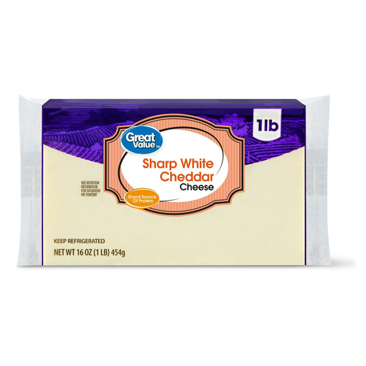 Great Value Block Sharp White Cheddar Cheese, 16oz