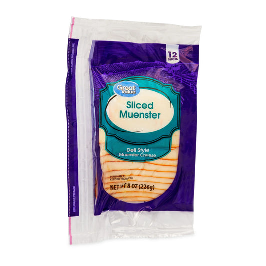 Great Value Deli Style Sliced Muenster Cheese, 8oz 12 Slices