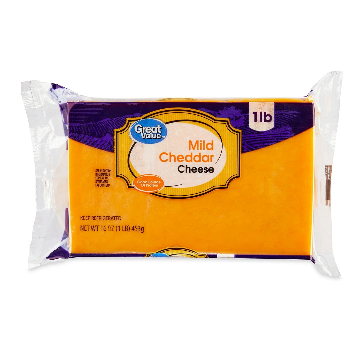 Great Value Mild Cheddar Cheese, 16oz Block (Plastic Packaging)