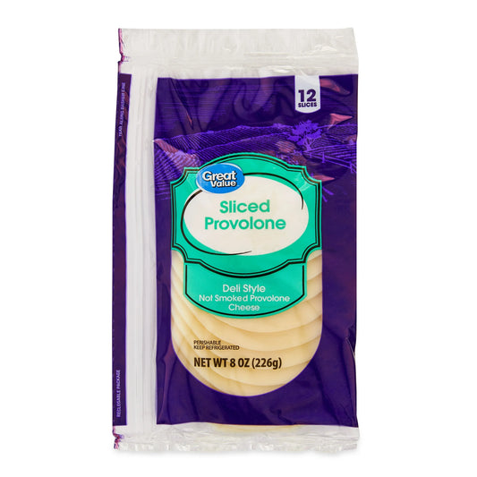 Great Value Deli Style Sliced Non-Smoked Provolone Cheese, 8oz, 12 Count