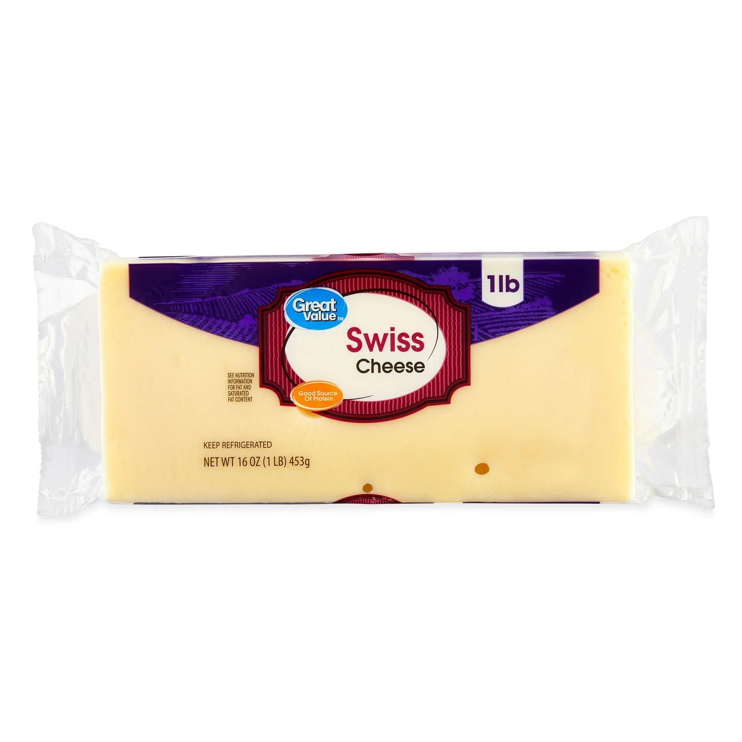 Great Value Swiss Cheese block, 16oz/Lb