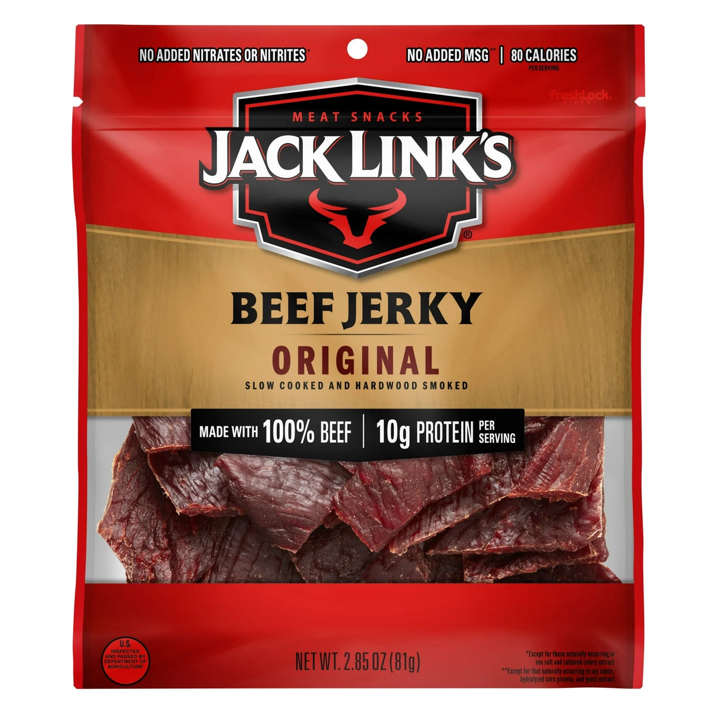 Jack Link’s Original Beef Jerky, 100% Beef, 10g of Protein per Serving, 2.85 oz. Bag