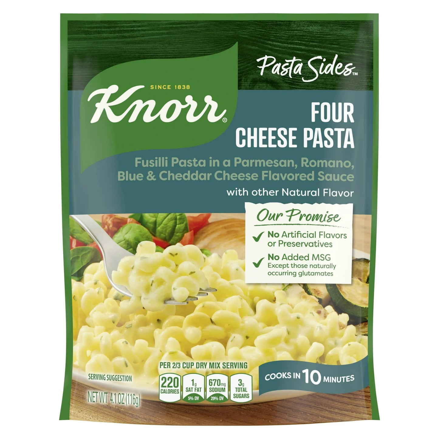 Knorr No Artificial Flavors Four Cheese Pasta Sides, 10 Minute Cook Time, 4.1 oz