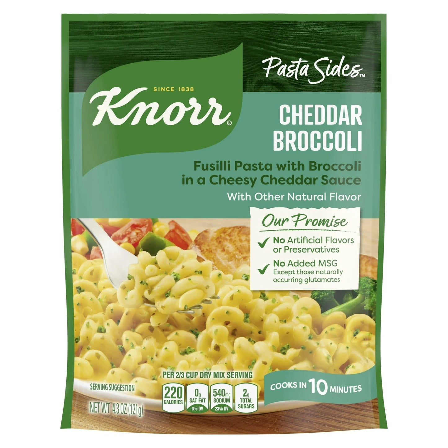 Knorr Pasta Sides No Artificial Flavors Cheddar Broccoli Fusilli Cooks in 10 Minutes, 4.3 Oz Packing May Vary