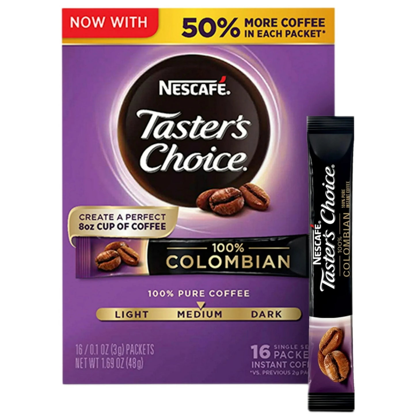 Nescafe Taster's Choice Colombian Roast, Medium Roast Instant Coffee Packets, 1.69oz 16 Count