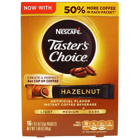 Nescafe Tasters Choice Hazelnut Medium Dark Roast Instant Coffee, 1.69oz, 16 Ct