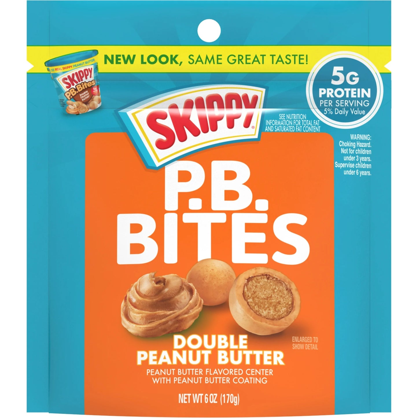 SKIPPY PB Bites Double Peanut Butter Snack, 6 oz Resealable Plastic Pouch