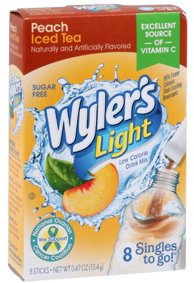 Wyler's Light Singles-to-Go Peach Iced Tea Zero Sugar Drink Packets,0.47oz 8-ct.