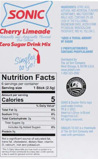 Sonic Cherry Limeade Zero Sugar Drink Mix, 0.54oz 6-ct. Boxes