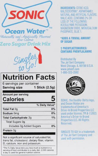 Sonic Ocean Water Zero Sugar Drink Mix, 0.52oz 6-ct. Boxes