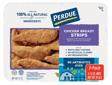 Perdue Refrigerated Breaded No Antibiotics Ever Chicken Breast Strips, 3 pk/36 oz