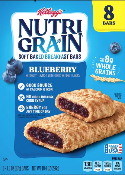 Nutri-Grain Blueberry Soft Baked Breakfast Bars, 10.4 oz, 8-ct. Box