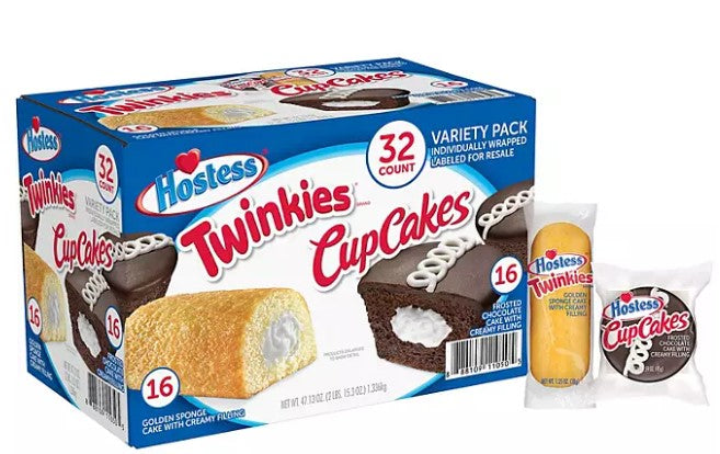 Hostess Twinkies & Cupcakes Variety Pack Snack Cakes, 3LBs, 32 pk.