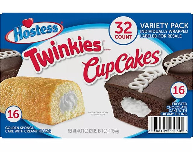 Hostess Twinkies & Cupcakes Variety Pack Snack Cakes, 3LBs, 32 pk.