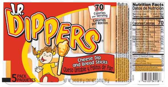 J.R. Dippers Cheese Dip & Sticks, 5-ct. Packs, 3.43 oz