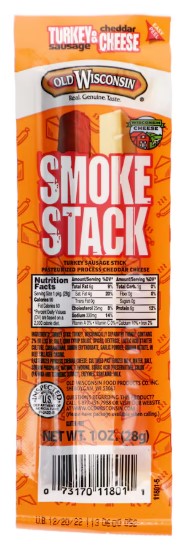 Old Wisconsin Smokestack Turkey Sausage & Cheddar Cheese Meat Sticks, 1-oz.